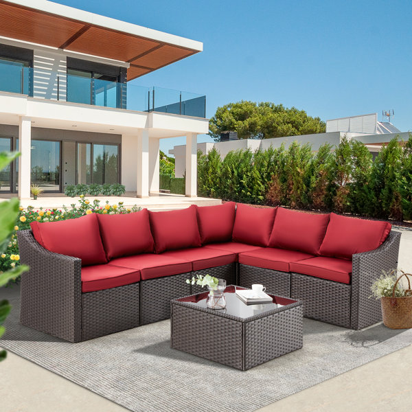 Oyerol 7 Piece Rattan Sectional Seating Group with Cushions Wayfair